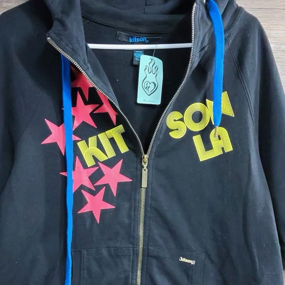 Kitson LA Black Hoodie with Pink Stars and Yellow Text - Picture 2 of 8